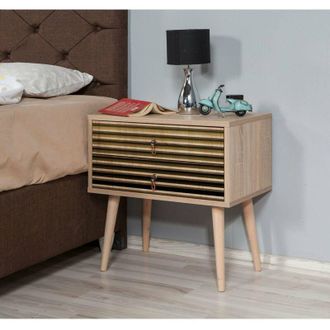 Dmora Dmora - Mesa De Noche Antlia, C&oacute;moda Baja, Mesilla De Noche, Estante De La Cama, 60x40h61 Cm, Roble, Con Embalaje Reforzado