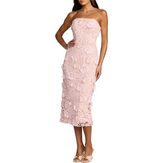 Mac Duggal Strapless Lace Floral Detail Fitted Midi Dress in Blush at Nordstrom, Size 10