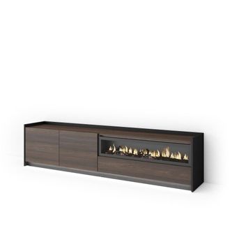 Skraut Home Mueble tv efecto madera roble negro 207x37x50cm chimenea efecto fuego