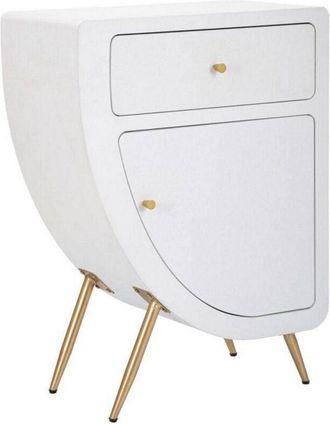 Dmora Dmora - Mesa De Noche Bonorva, C&oacute;moda Baja, Mesilla De Noche, Estante De La Cama, Blanco Y Oro, 60x32 H79 Cm