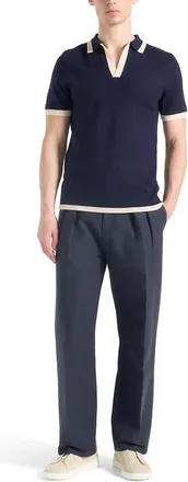 Mani&egrave;re De Voir Lambert Contrast Detail Knit Polo Shirt in Navy at Nordstrom, Size X-Small