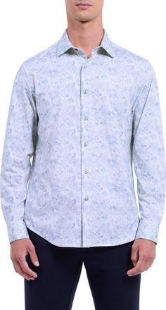Bugatchi James OoohCotton Abstract Print Button-Up Shirt in Platinum at Nordstrom, Size Xx-Large