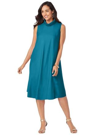 Jessica London Georgette Mock Neck Dress in Deep Teal at Nordstrom, Size 14