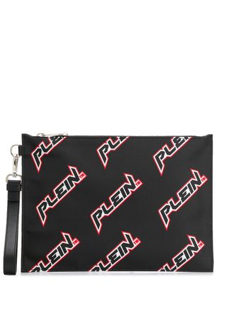 Philipp Plein logo print clutch - men - Polyester - OS - Black