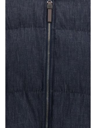 Brunello Cucinelli Womens Padded Jacket Denim Blue Cotton