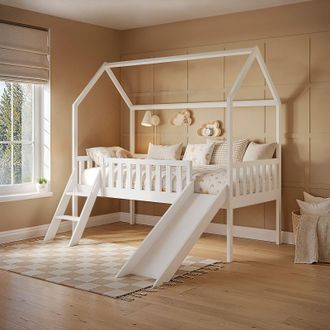 Flair Explorer Slide Mid Sleeper Bed with Rails in White | Size: Single