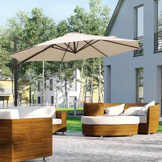 OUTSUNNY 3M Sun Shade Cantilever Hanging Parasol Aluminium Frame w/ Hand Crank in Beige