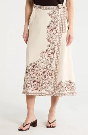 Max Studio Floral Border Wrap Skirt in Natural/Rose Walled Garden at Nordstrom Rack, Size X-Small
