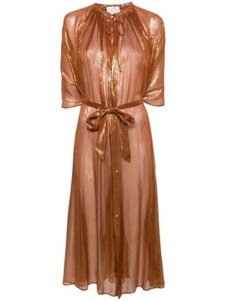 Forte_Forte metallic-threading tied-waist coat - women - Silk/Metallized Polyester - OS - Brown
