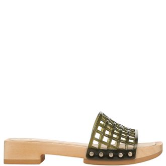 Vince Wooden-Sole Sandals with Green Mesh Upper
