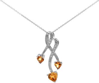House of Brilliance Haus Of Brilliance Silver 2.01 Ct. Tw. Diamond & Citrine Pendant Necklace