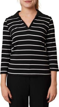 Cyrus Stripe Johnny Collar Three-Quarter Sleeve Top in Black/Bone at Nordstrom Rack, Size X-Large
