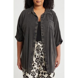 Boho Me Short Sleeve Button-Up Shirt in Black at Nordstrom Rack, Size 2X