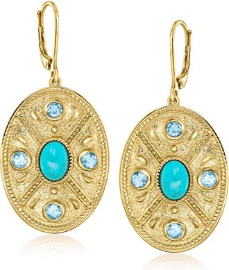 Ross-Simons Turquoise and. Sky Blue Topaz Etruscan-Style Oval Drop Earrings in 18kt Gold Over Sterling