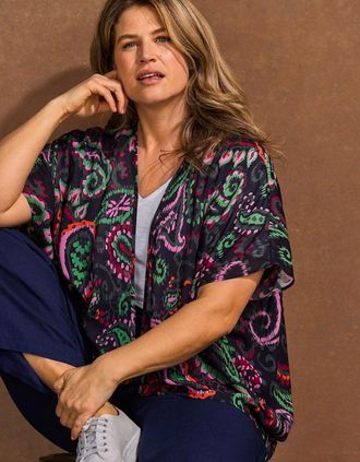 Live Unlimited London Womens Black Paisley Print Batwing Cover Up - Size: 14