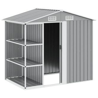 Berkfield Home Garden Shed with Rack Grey 205x130x183 cm Iron | Size: 205 x 130 x 183 cm