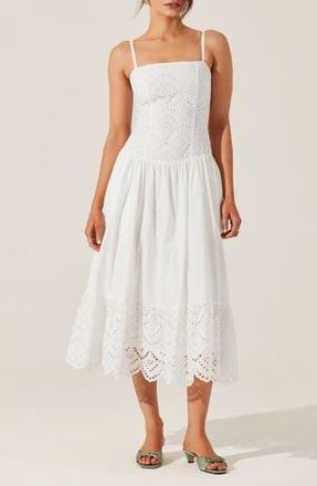 ASTR the Label Nathalia Eyelet Embroidered Cotton Midi Dress in White at Nordstrom Rack, Size Large