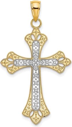 Diamond2Deal 10k Yellow Gold Rhodium Scalloped Edges Cross Charm