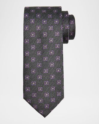 Canali Mens Gray Box Floral Silk Tie