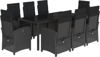 vidaXL Set De Comedor De Jard&iacute;n 9 Pzas Y Cojines Rat&aacute;n Sint&eacute;tico Negro Vidaxl