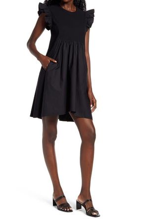 English Factory Mixed Media Ruffle Dress in Black at Nordstrom, Size X-Small