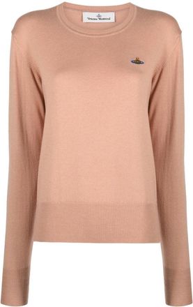 Vivienne Westwood Orb-embroidered crew-neck jumper - women - Cashmere/Cotton - S - Neutrals
