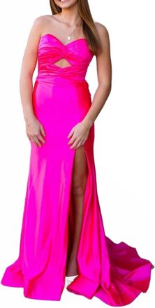 Sherri Hill Stunning Strapless Prom Dress With Side Slit In Bright Fuchsia