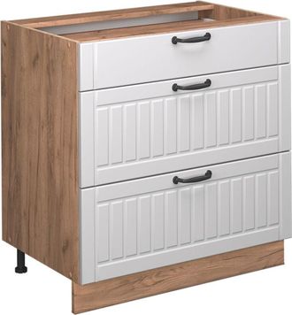 Vicco Mueble Bajo De Cocina Fame-line, Blanco Casa De Campo, 80 Cm Con 3 Cajones, Sin Encimera, Vicco