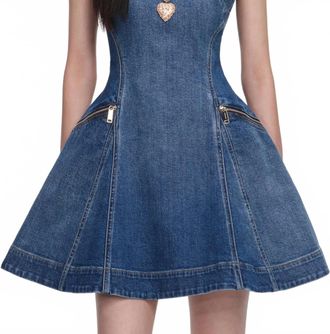 Self Portrait Flared Mini Dress In Denim
