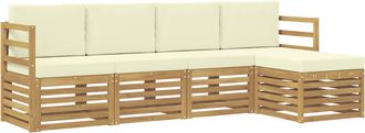 vidaXL Conjunto De Sof&aacute;s De Exterior 5 Uds. Blanco Y Crema Poli&eacute;ster Vidaxl