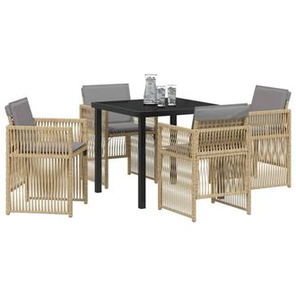 Berkfield Home Modern 5 Piece Garden Dining Set with Cushions Beige Poly Rattan