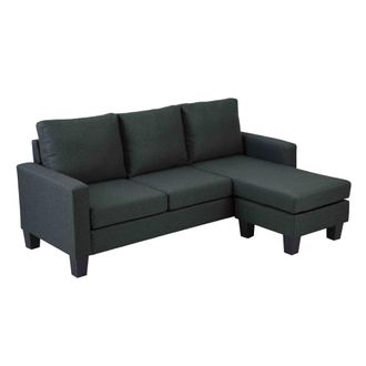 Oviala Sof&aacute; esquinero 3 plazas negro con chaise longue de tela L 192 cm