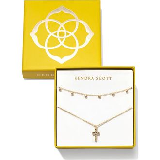 Kendra Scott Amelia Cubic Zirconia Station Necklace & Cross Pendant Necklace Gift Set in Gold White Crystal at Nordstrom