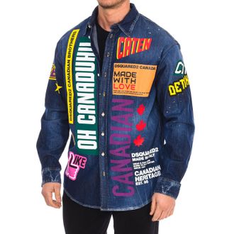 Dsquared2 Heren denim overhemd met lange mouwen en patches S74DM0505-S30341