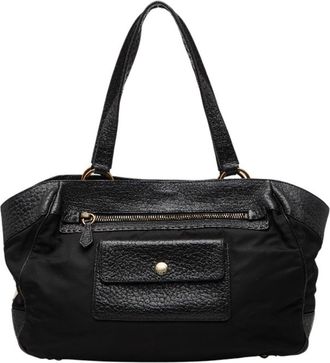 Prada Black Nylon Leather Shoulder Bag Tote Bag (Pre-Owned)