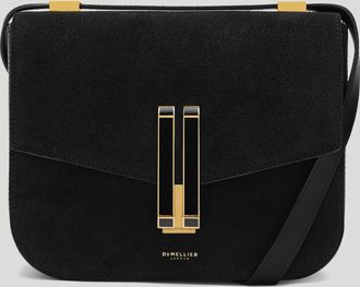 DeMellier The Vancouver in Black Suede & Black Smooth Enamel Lock Leather Crossbody bag