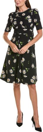 Teri Jon by Rickie Freeman Teri Jon By Rickie Freeman Crepe Daisy Print Pearl-Trim A-Line Dress