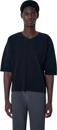 Issey Miyake Tops, Heren, Zwart, L, Polyester, Geplooide Top met Ronde Hals