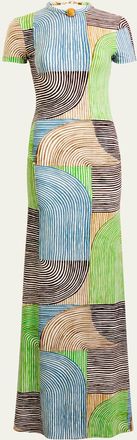 Silvia Tcherassi Yara Abstract-Print Short-Sleeve Maxi Dress