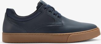 Clarks Mens Lockton Tie Navy Oily Leather Trainers - Blue - Size UK 10