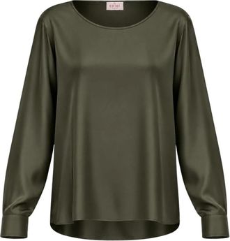 Marella Stretch Satin Shirt Emmedro - Dames - Blouses - Groen - M - Polyester - Overhemden