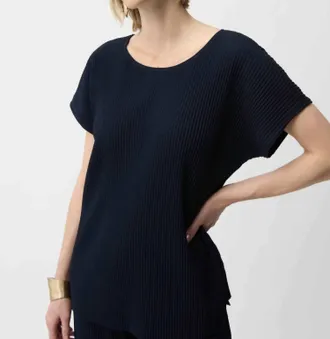Joseph Ribkoff Pleated Scuba Crepe Short Sleeve Top In Midnight Blue