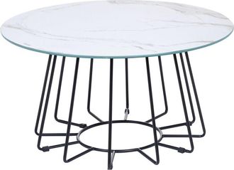 Beliani Coffee Table BERNIE Tempered Glass White Marble