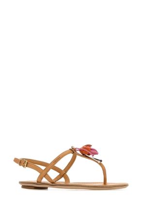 Prada Womens Camel Leather Thong Sandals Naturale Sandali