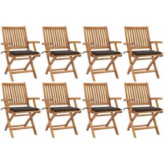 vidaXL Vidaxl - Sillas De Jard&iacute;n Plegables 8 Uds Madera Maciza Teca Con Cojines