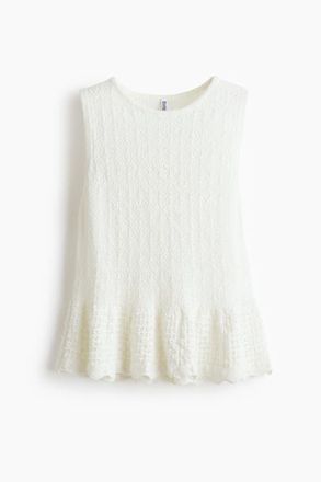 H&M Pointelle-knit Peplum Top in Cream at Nordstrom, Size Xx-Large
