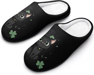 Generic Stpatricks Black Cat Womens Slippers Warm House Slippers Indoor House Shoes with Anti-Skid Rubber Sole