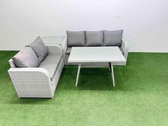 Fimous Rectangular Dining Table Sofa Set with Side Table Light Grey