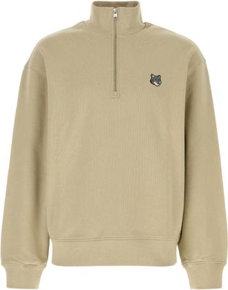 Maison Kitsun&eacute; Fox Head Comfort Half Zip Sweatshirt - Heren - Vesten met rits - Beige - M - Katoen - Hoodies & sweatvesten