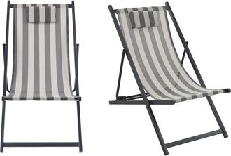 DRAWER Lote de 2 tumbonas de rayas y aluminio - Gris oscuro